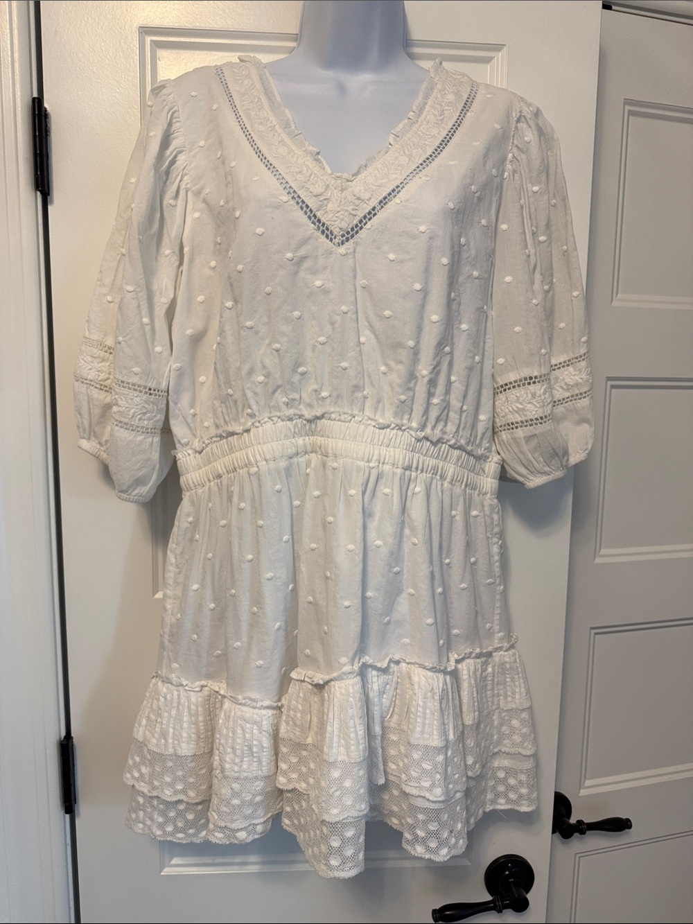 LoveShackFancy White Swiss Dot Mini Dress
